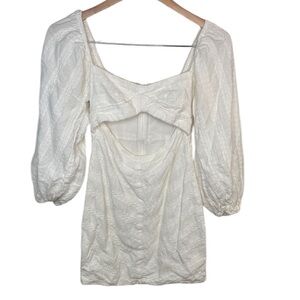 Hello Molly White Puffed Sleeve Cut Out Mini Dress Women Size S